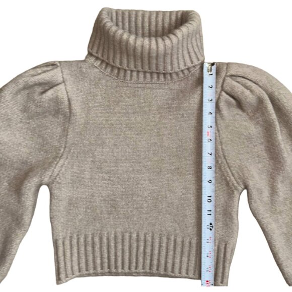Zara Beige Puff Sleeve Cropped Turtleneck Sweater Ribbed Knit Trendy Top Size M - Picture 10 of 13